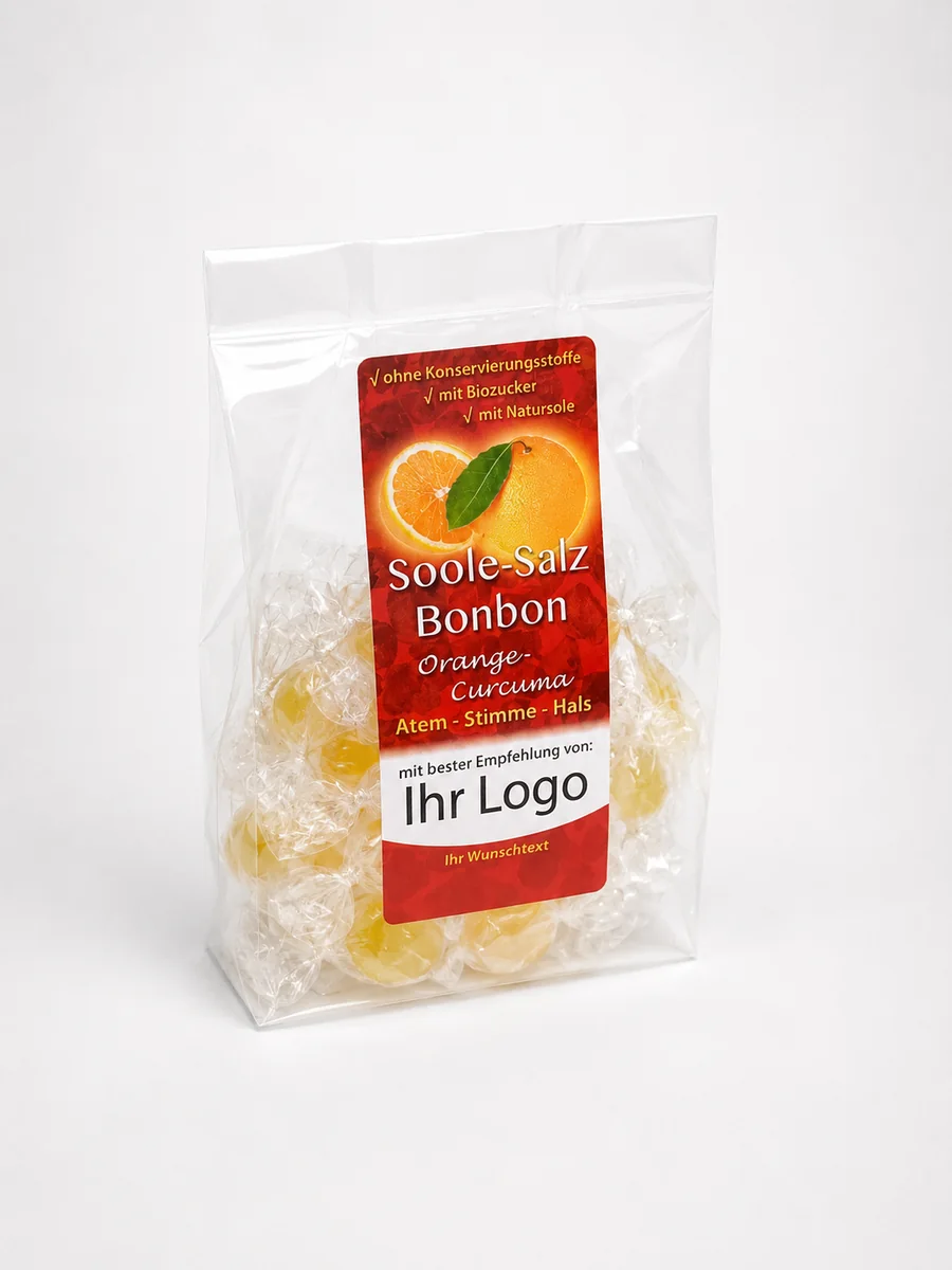 90-g-Orange-Curcuma-Bonbons mit individuellem Etikett